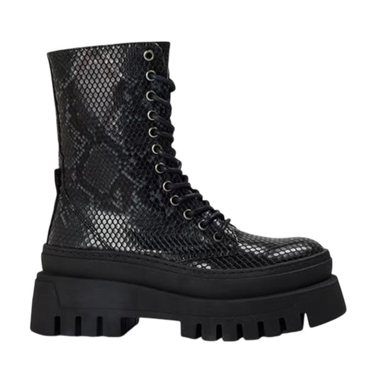 Black - Front - Steve Madden Womens-Ladies Coast Snake Print Platform Combat Boots