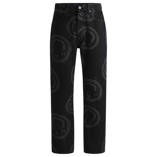 Black - Front - Hugo Mens Nate Graphic Print Jeans