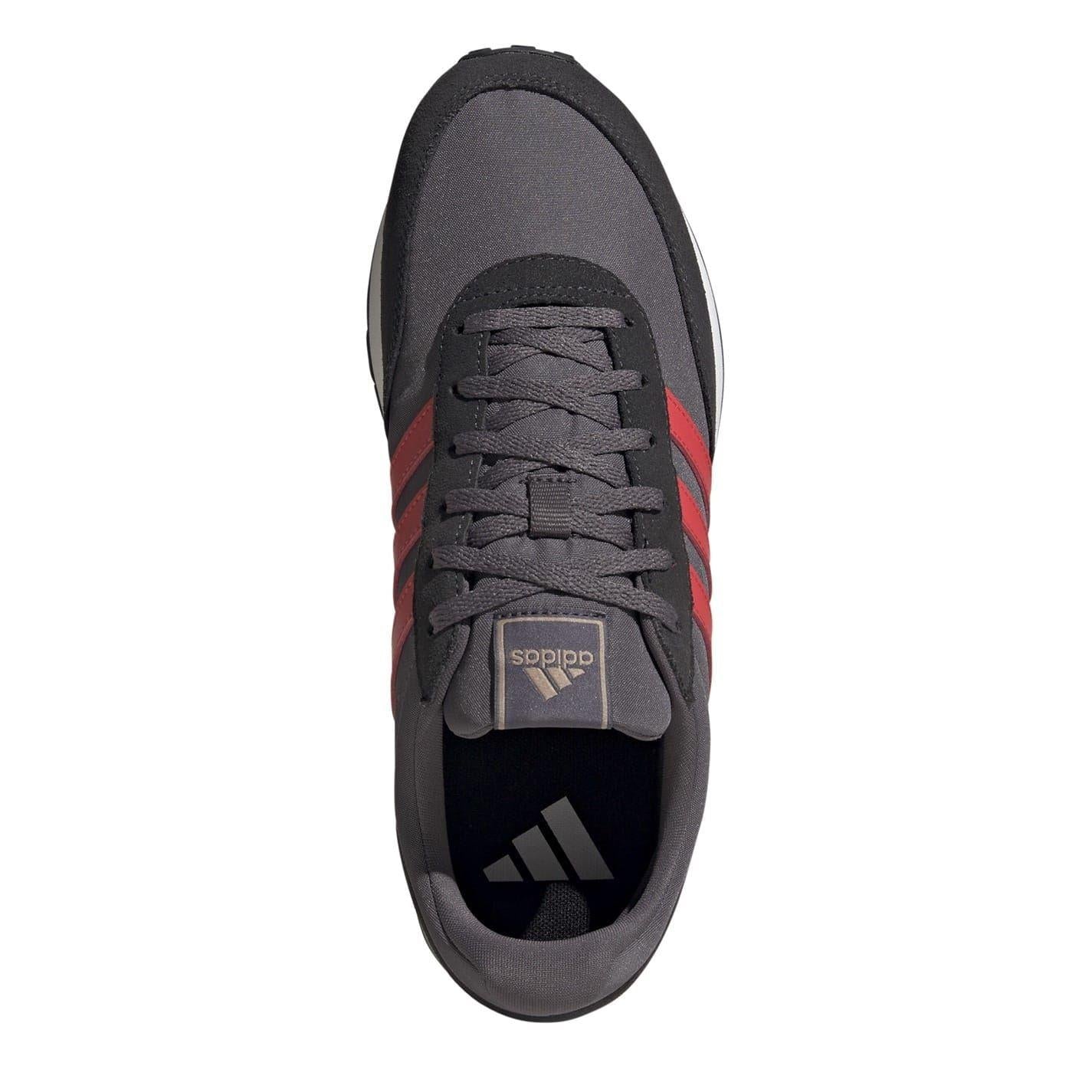 Grey-Red-Carbon - Pack Shot - Adidas Mens Run 60s 3.0 Stripes Leather Trainers
