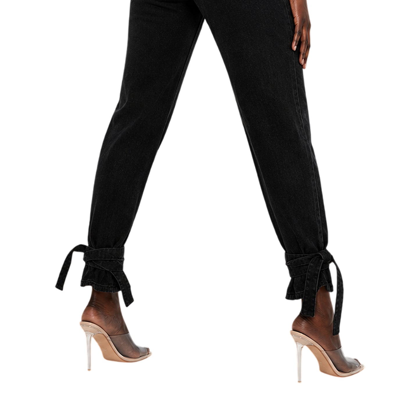 Black - Side - Missy Empire Womens-Ladies Denim Tie Up Relaxed Fit Jeans