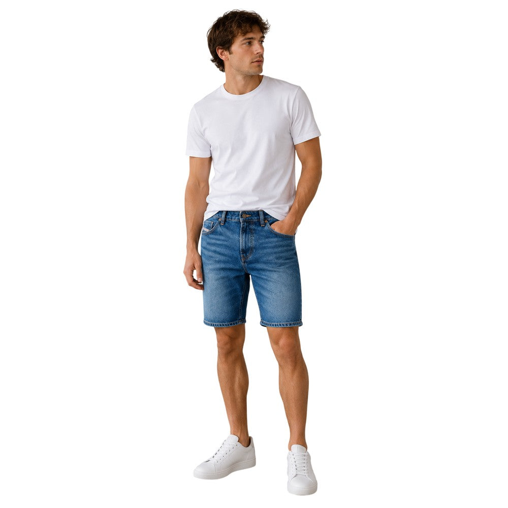Blue - Side - Diesel Mens D-Fin Denim Slim Shorts
