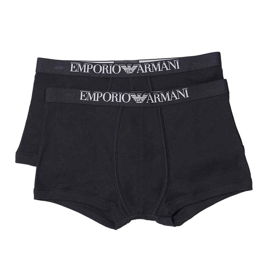 Black - Front - Emporio Armani Mens Cotton Ribbed Boxer Shorts (Pack of 2)