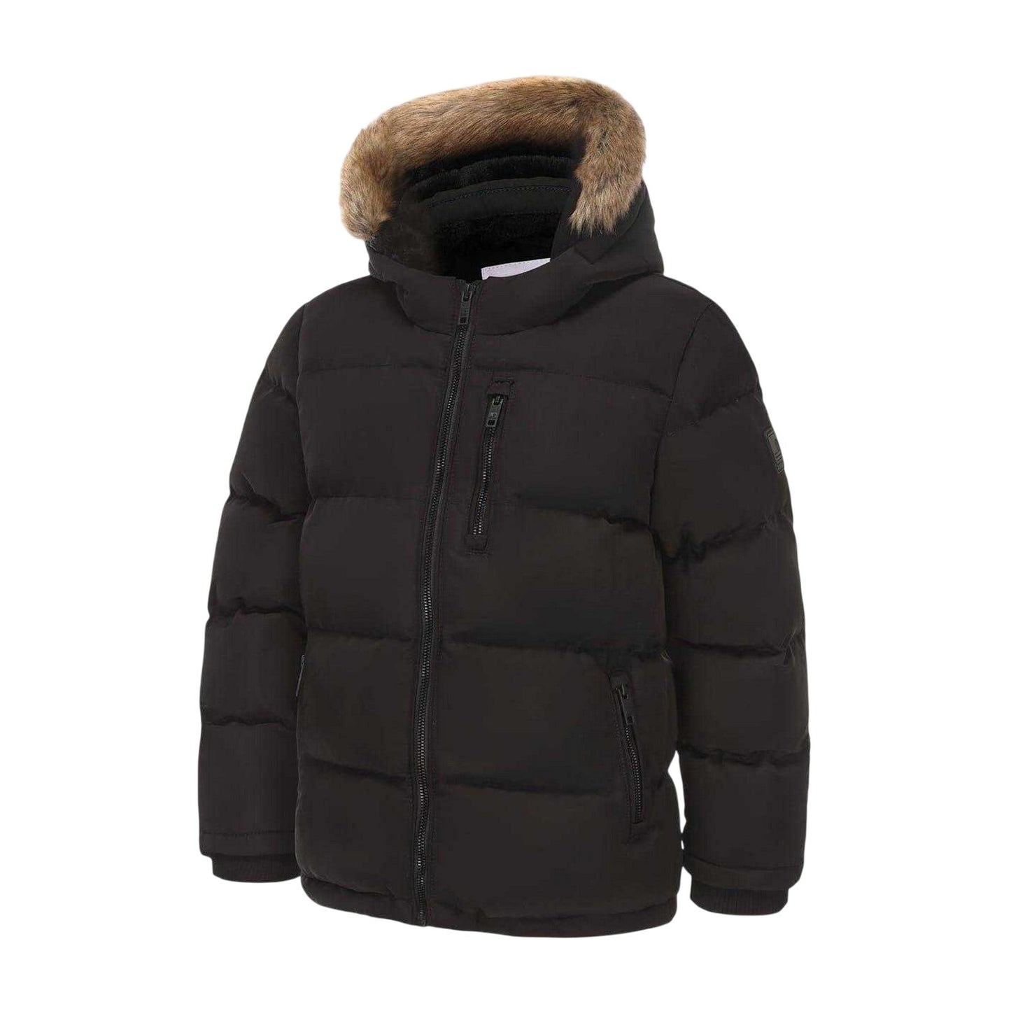 Black - Side - SoulCal Childrens-Kids Quilted Fleece Double Zip Puffer Jacket