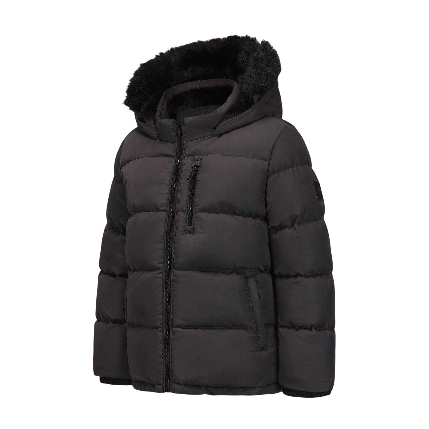 Charcoal - Side - SoulCal Childrens-Kids Quilted Fleece Double Zip Puffer Jacket