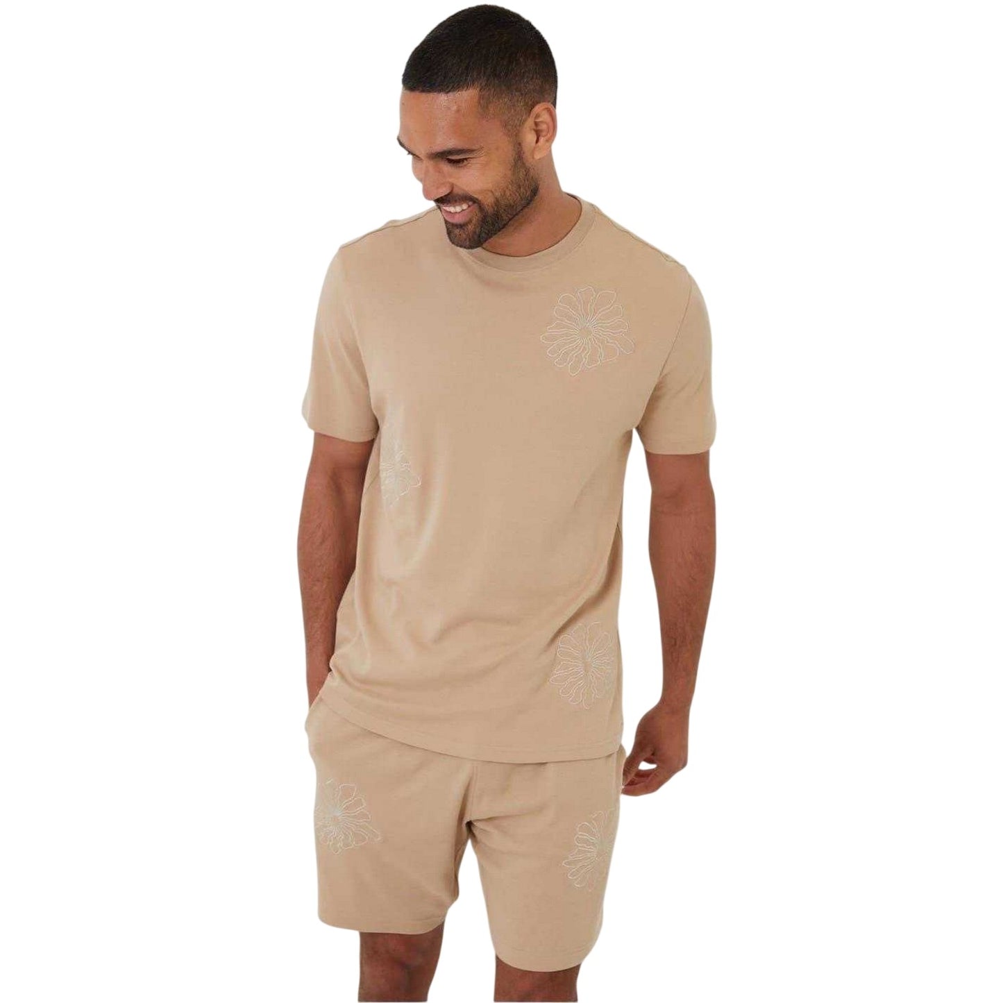 Stone - Lifestyle - Threadbare Mens Ardsley Fleece Floral Shorts