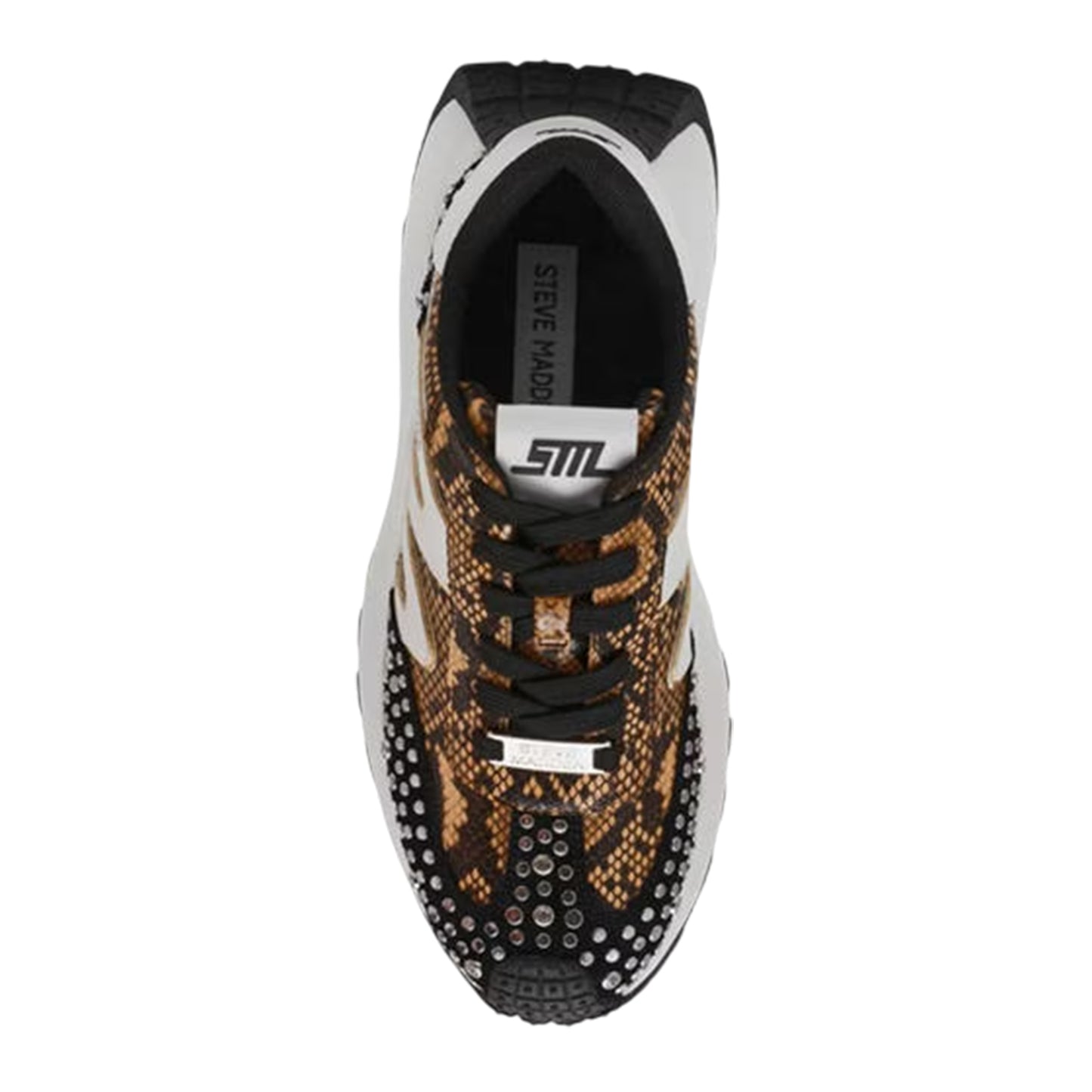 White-Black-Brown - Side - Steve Madden Womens-Ladies Snake Print Platform Trainers