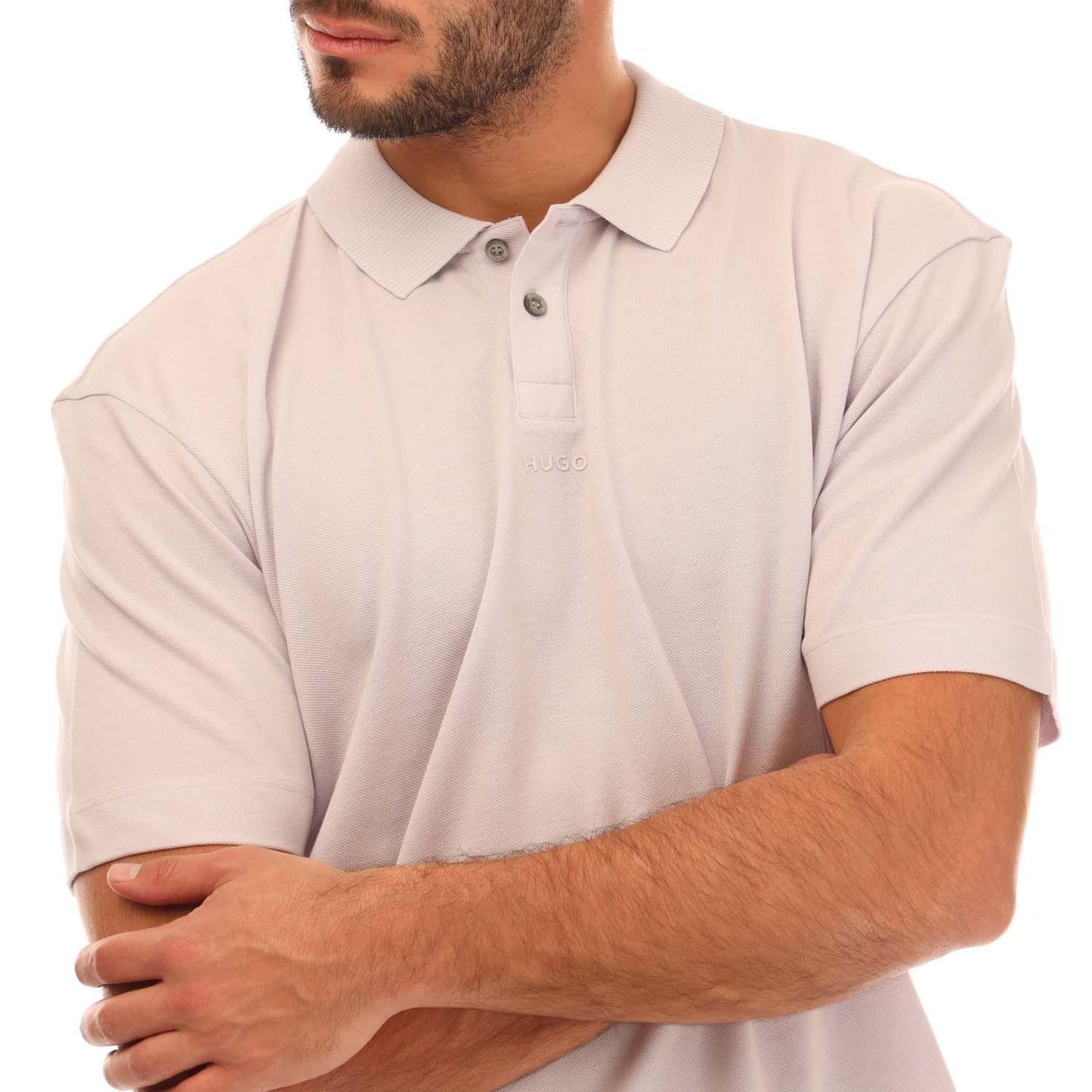 Purple - Side - Hugo Mens Dangula Print Logo Polo Shirt