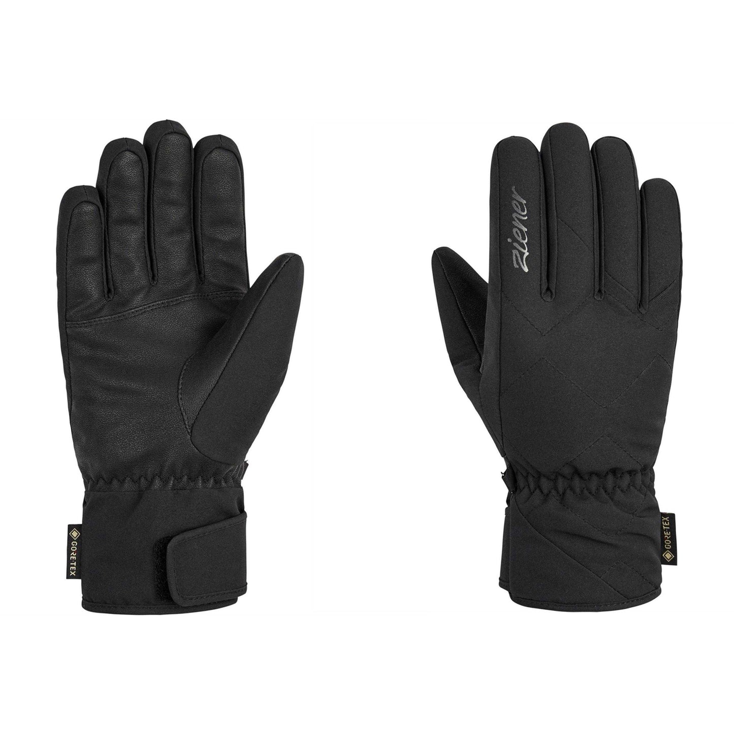 Black - Side - Ziener Womens-Ladies GORE-TEX Quilted Ski Gloves