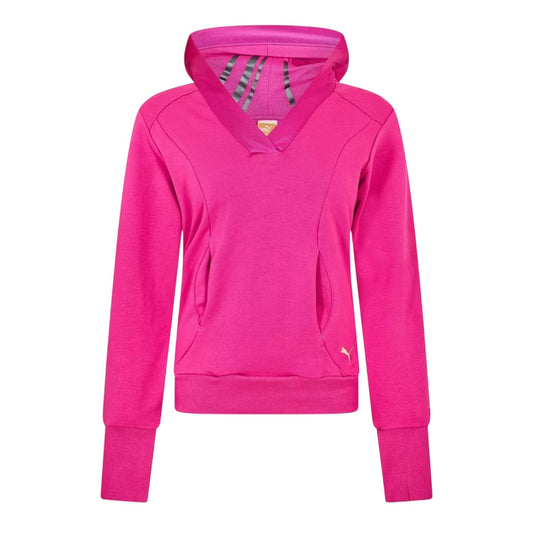 Pink - Front - Puma Womens-Ladies V Neck Hoodie