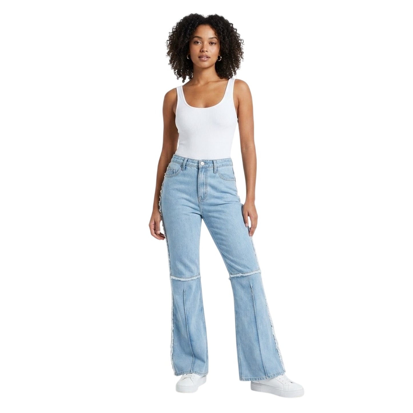 Blue - Lifestyle - I Saw It First Womens-Ladies Denim Frayed Edge Flared Jeans