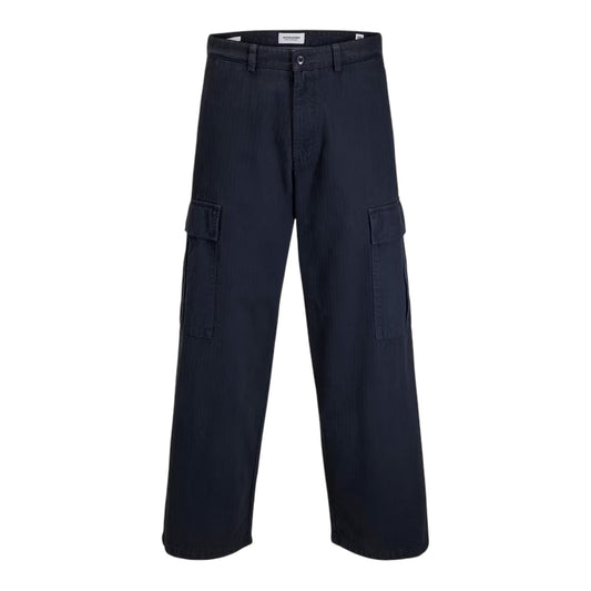 Dark Navy - Front - Jack And Jones Mens Owen Wide Leg Combat Trousers