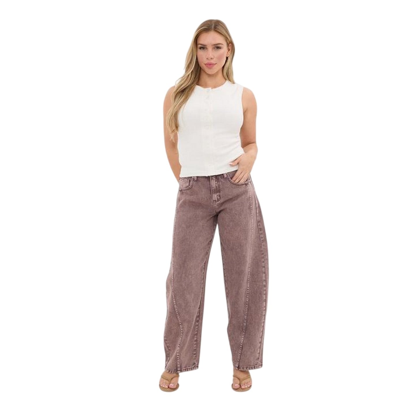Brown - Lifestyle - I Saw It First Womens-Ladies Barrel Barrel Jeans