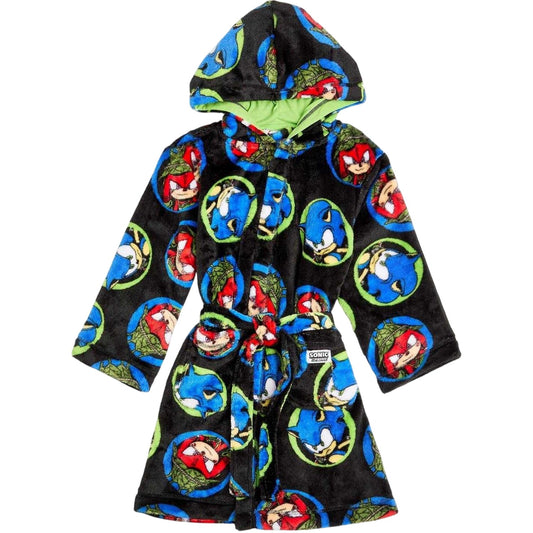 Black - Front - Sonic The Hedgehog Childrens-Kids Knuckles Fleece Robe