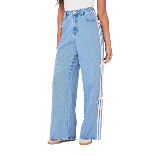 Light Blue - Front - I Saw It First Womens-Ladies Bow Jeans