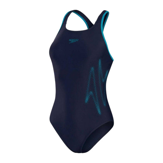 Black-Green - Front - Speedo Womens-Ladies Logo Racerback One Piece Swimsuit