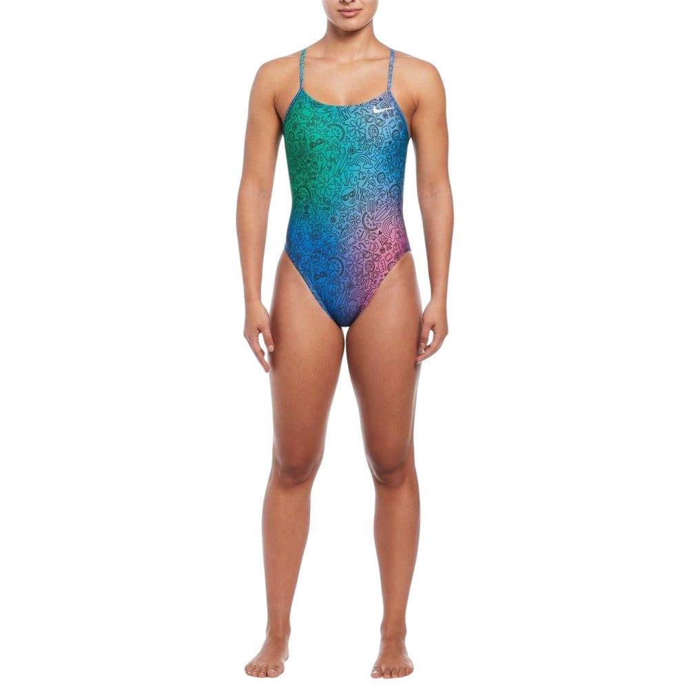 Multicoloured - Side - Nike Womens-Ladies Swim Hydra Cut Out One Piece Swimsuit