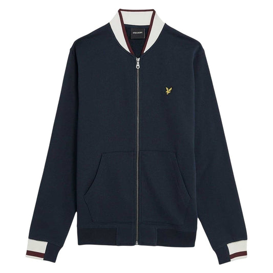 Dark Navy - Front - Lyle & Scott Mens Embroidered Logo Ribbed Cuff Bomber Jacket