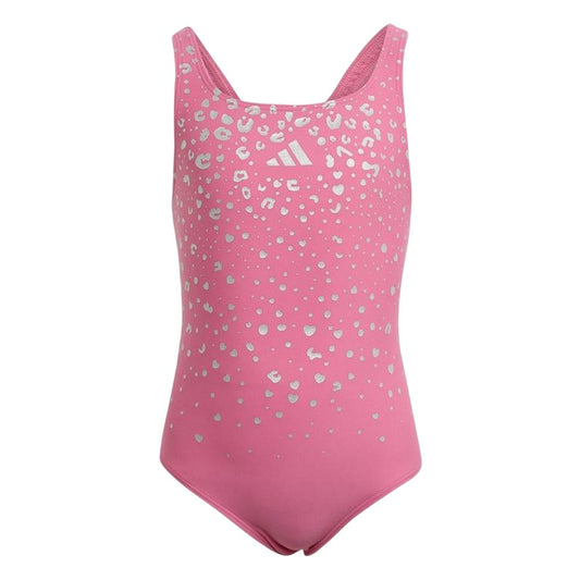 Pink Fusion Print - Front - Adidas Girls Glam Leopard Print One Piece Swimsuit