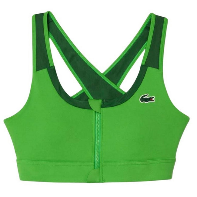 Green - Front - Lacoste Womens-Ladies Colour Block Stretch Zipped Sport Bralette