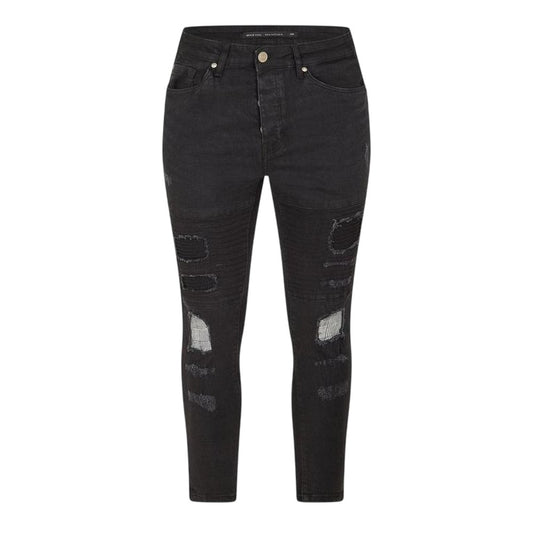 Charcoal - Front - Brave Soul Mens Washed Biker Skinny Jeans