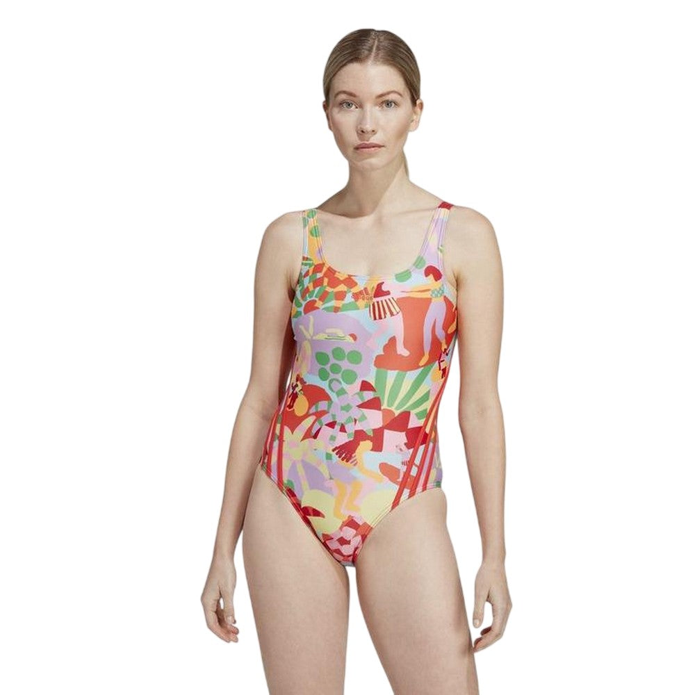 Multicoloured Print - Side - Adidas Womens-Ladies Graphic Farm Printed One Piece Swimsuit