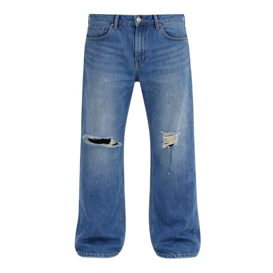 Medium Blue - Front - Firetrap Mens Denim Ripped Jeans
