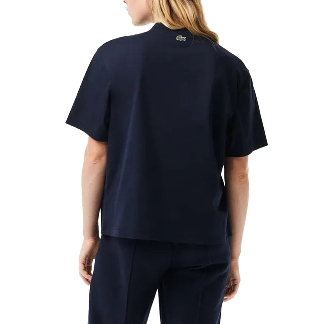 Blue - Back - Lacoste Womens-Ladies Embroidered Cotton Oversized Tennis T-Shirt