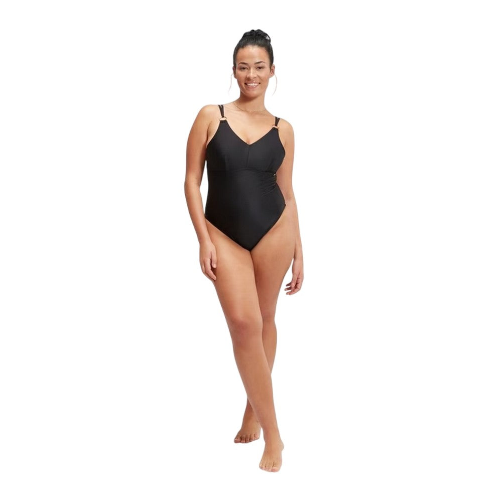 Black - Side - Speedo Womens-Ladies Strappy Shaping One Piece Swimsuit