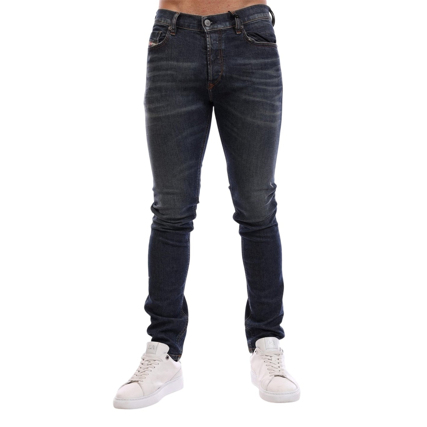 Dark Blue Washed - Side - Diesel Mens Denim 5 Pockets Straight Jeans