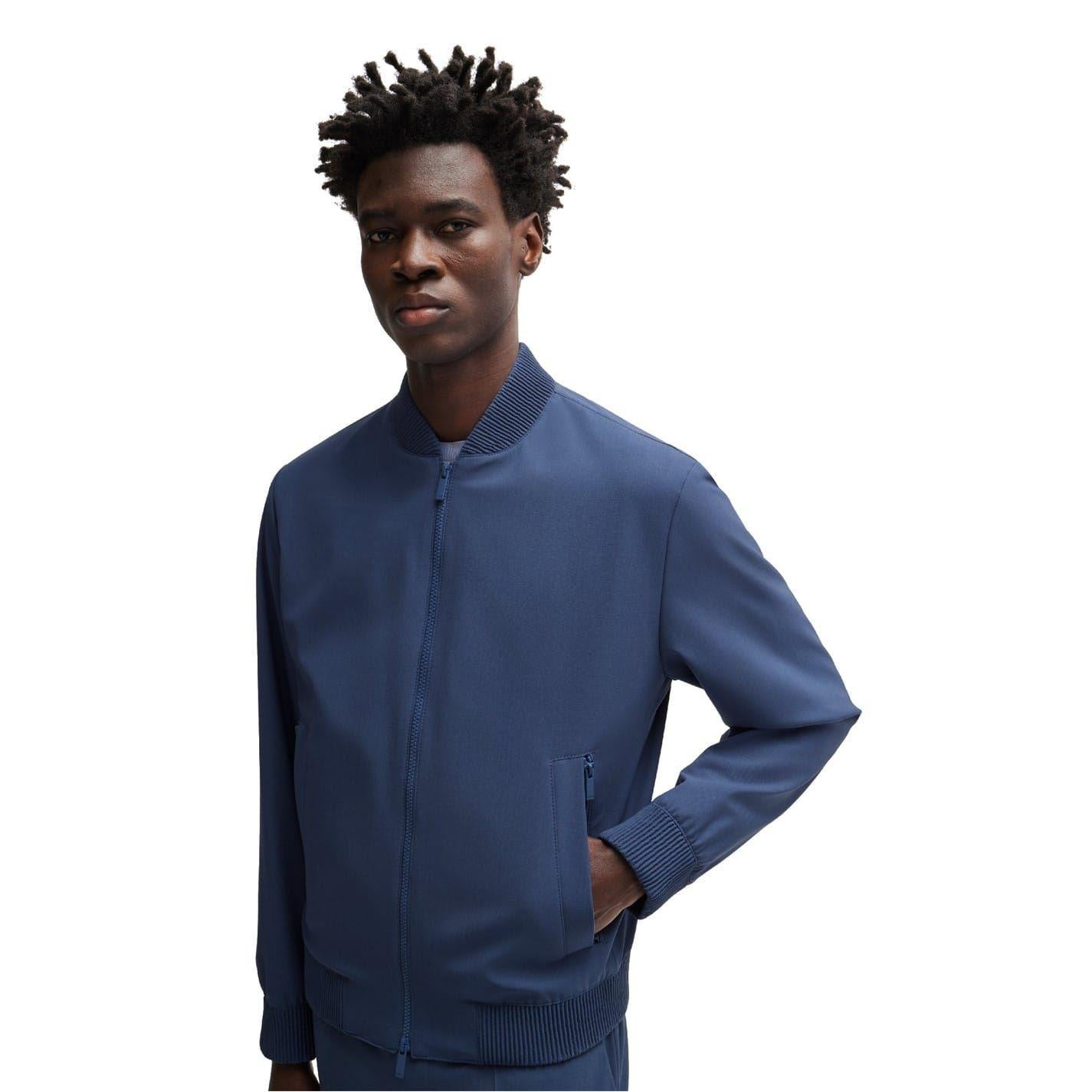 Navy - Side - Boss Mens Zip Pocket Regular Bomber Jacket