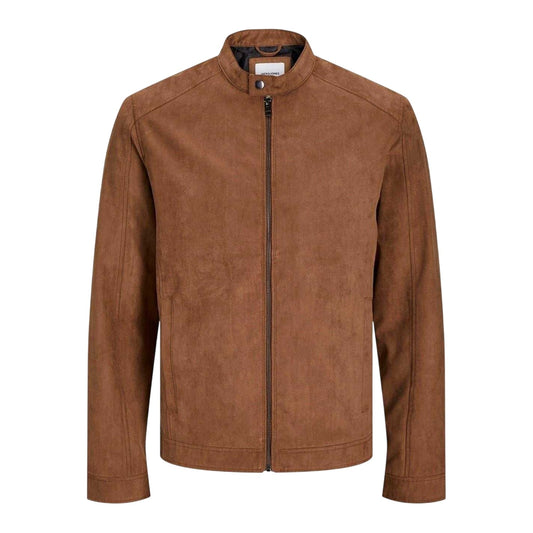 Cognac - Front - Jack And Jones Mens Biker Mock Neck Plus Long-Sleeved Jacket