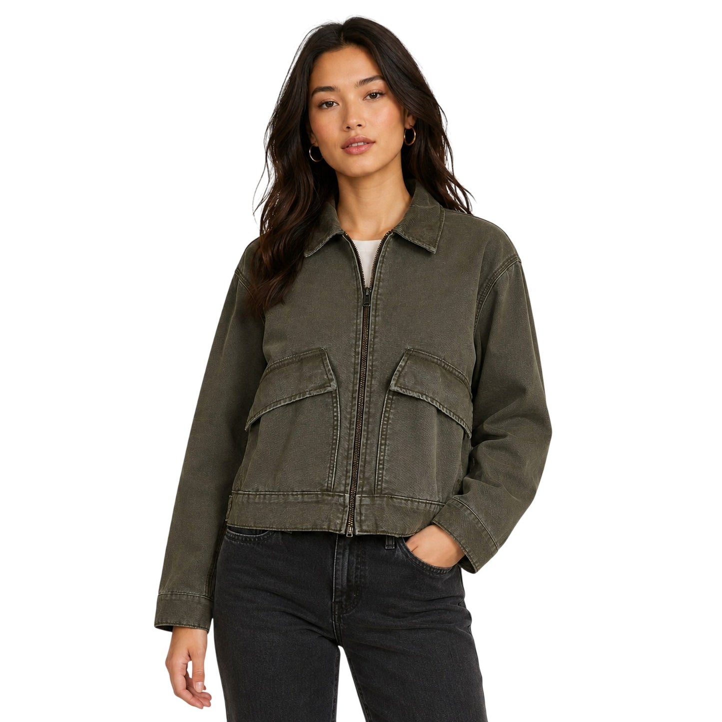 Leaf Green - Side - Timberland Womens-Ladies Strafford Washed Relaxed Fit Casual Jacket