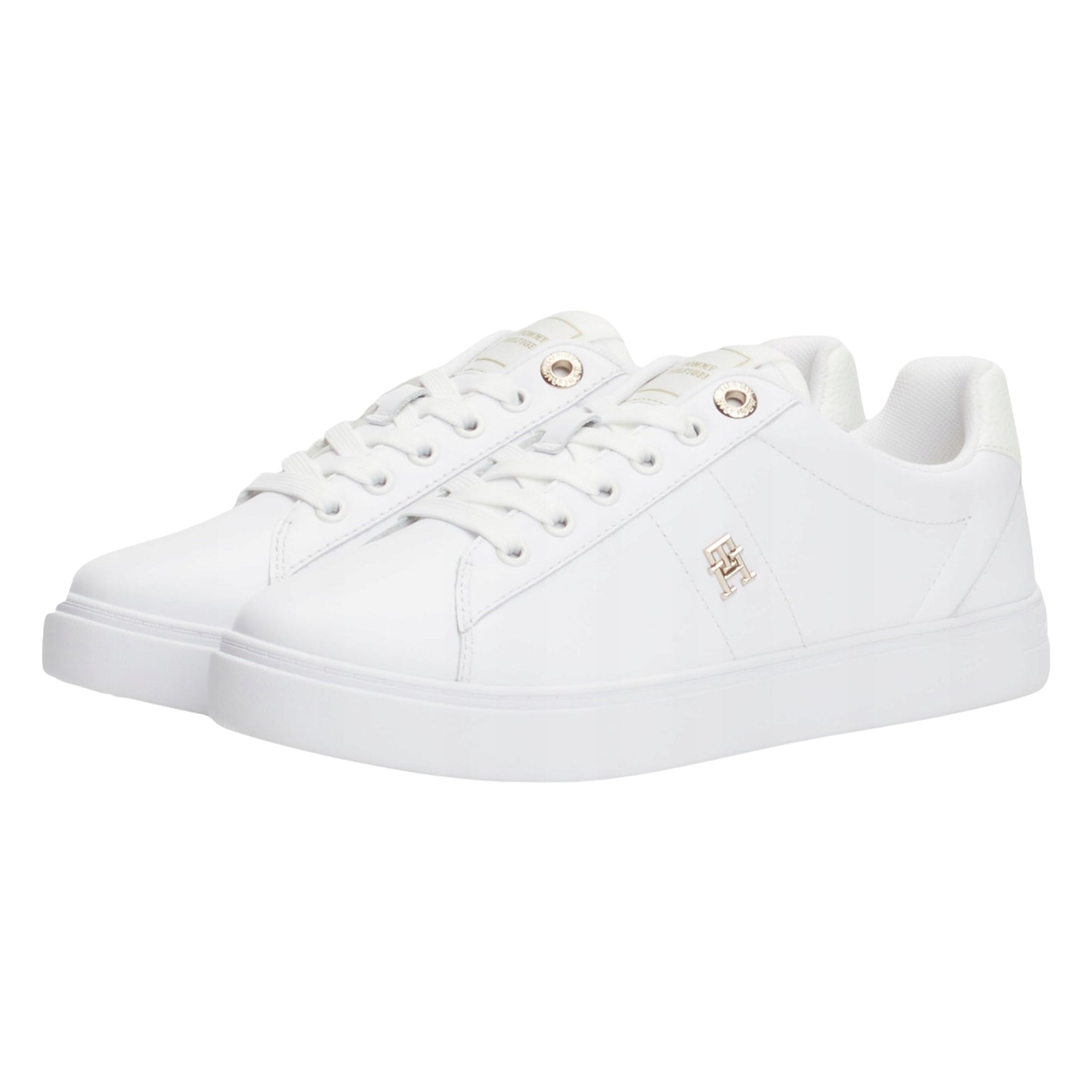 White - Side - Tommy Hilfiger Womens-Ladies Flat Court Trainers
