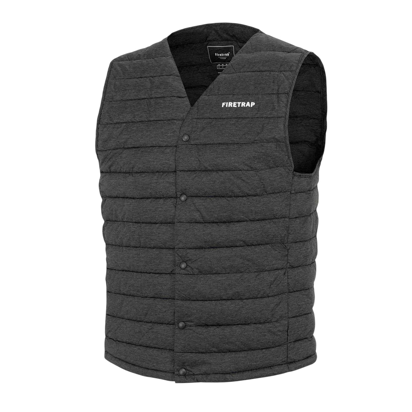 Dark Grey Marl - Side - Firetrap Mens Logo Quilted Gilet