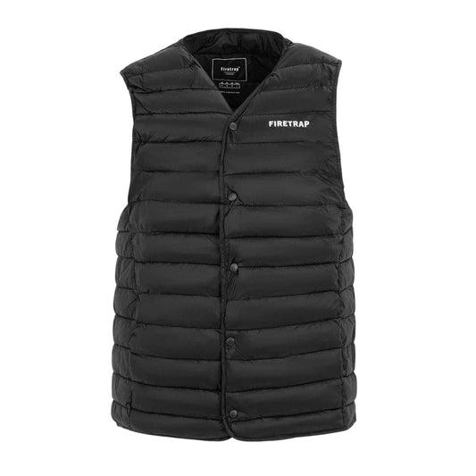 Black - Front - Firetrap Mens Logo Quilted Gilet