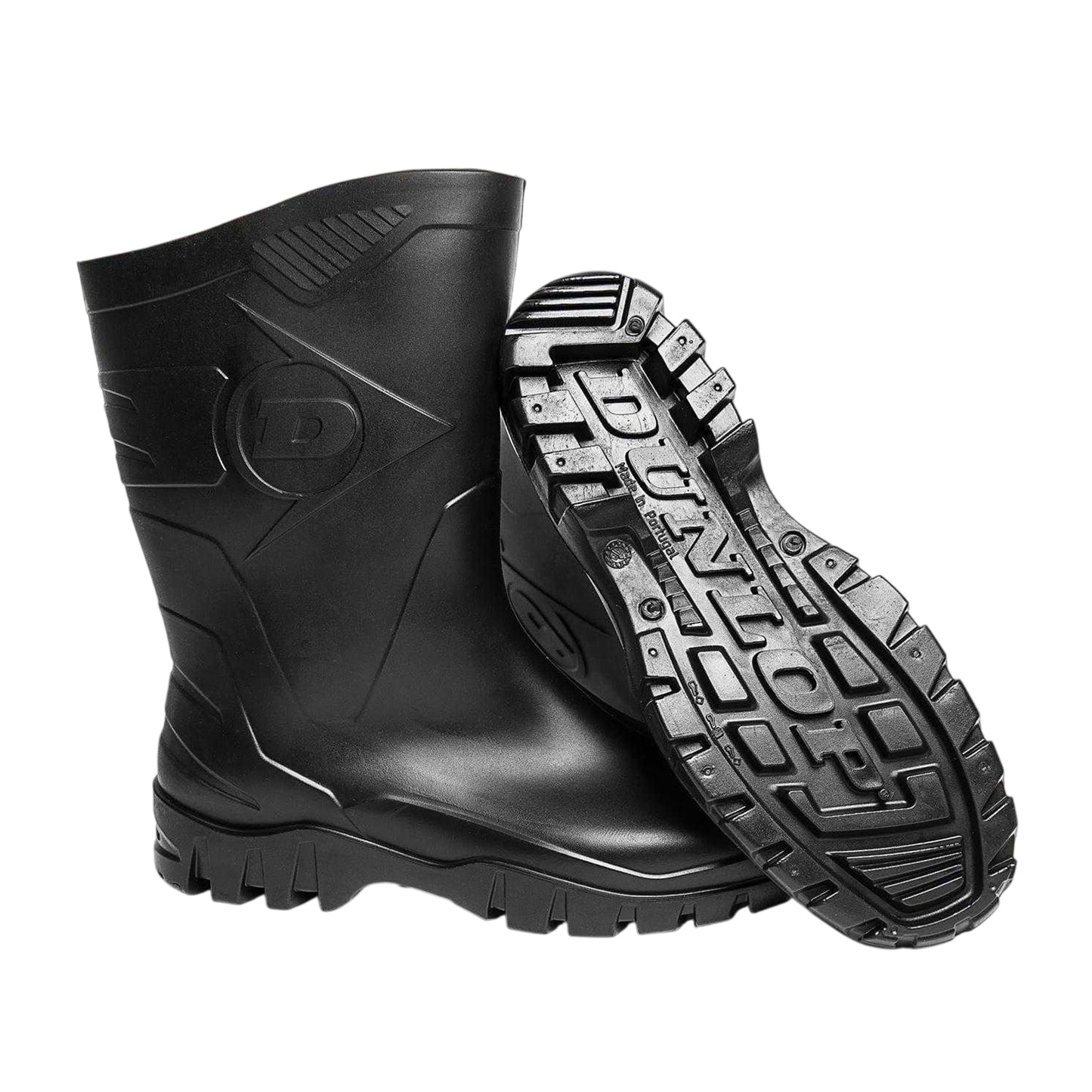 Black - Side - Dunlop Mens Logo Mid Calf Wellington Boots