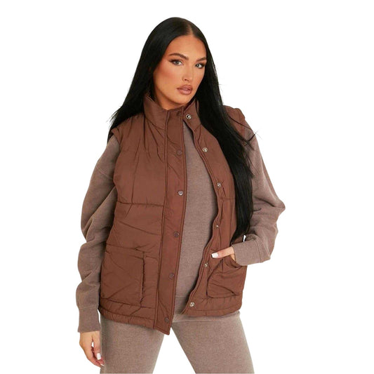 Chocolate - Front - Missy Empire Womens-Ladies Quilted Sleeveless Gilet