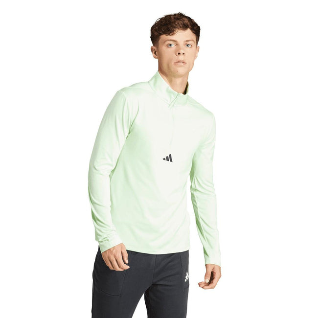 Green-Black - Side - Adidas Mens Quarter Zip Workout Track Top