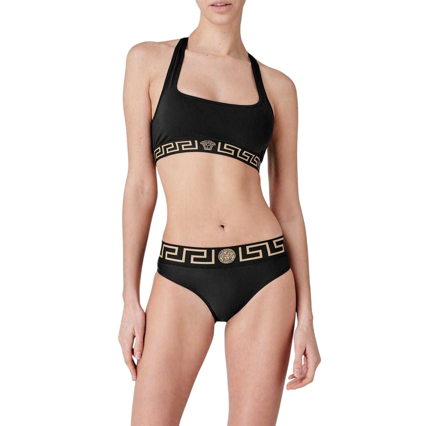 Black - Lifestyle - Versace Womens-Ladies Greek Key Sports Bra