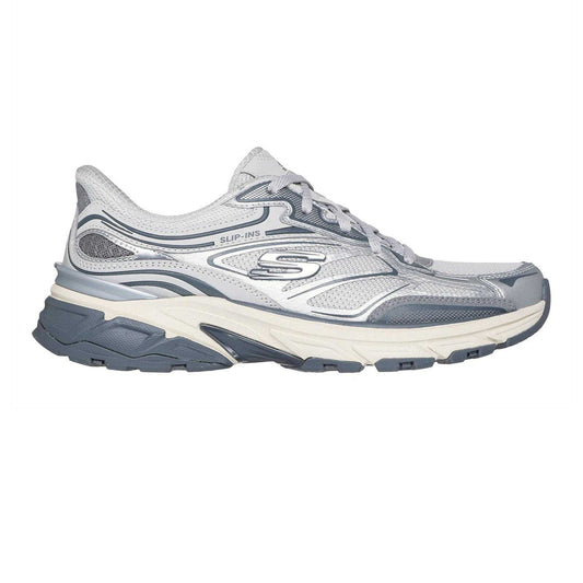 White-Silver - Front - Skechers Womens-Ladies Stamina Metallic Detail Leather Trainers