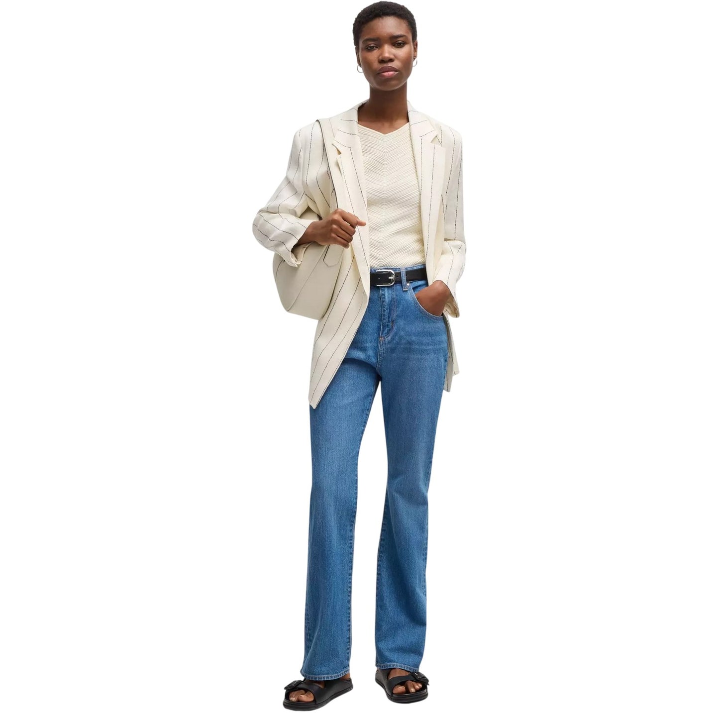 Light Blue - Pack Shot - Boss Womens-Ladies Lyris Denim 5 Pockets Slim Jeans