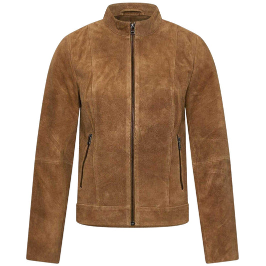 Tan - Front - Elle Womens-Ladies Moto Suede Jacket
