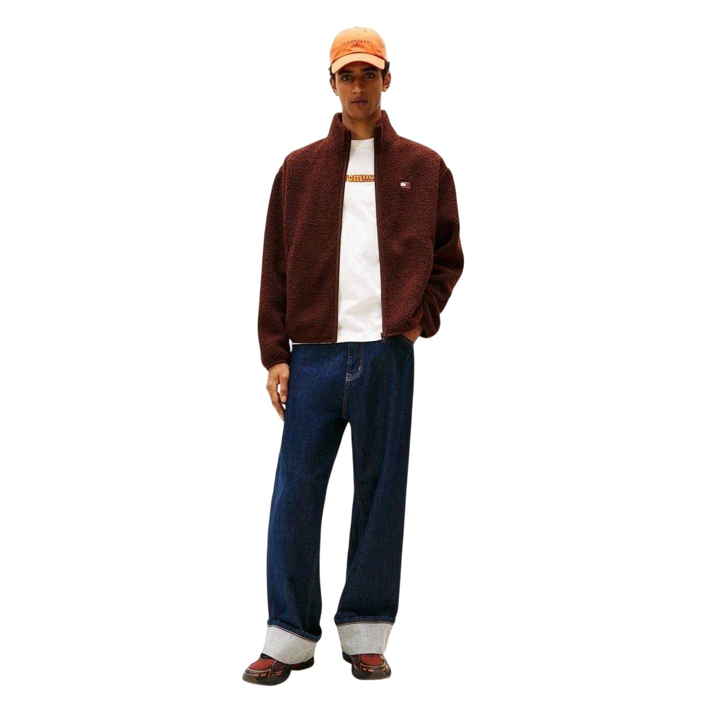 Brown - Pack Shot - Tommy Jeans Mens Teddy Fleece Regular Fleece Jacket