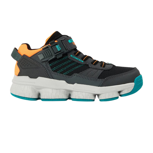 Charcoal Grey-Black-Orange - Front - Skechers Childrens-Kids Lunnix Trainers