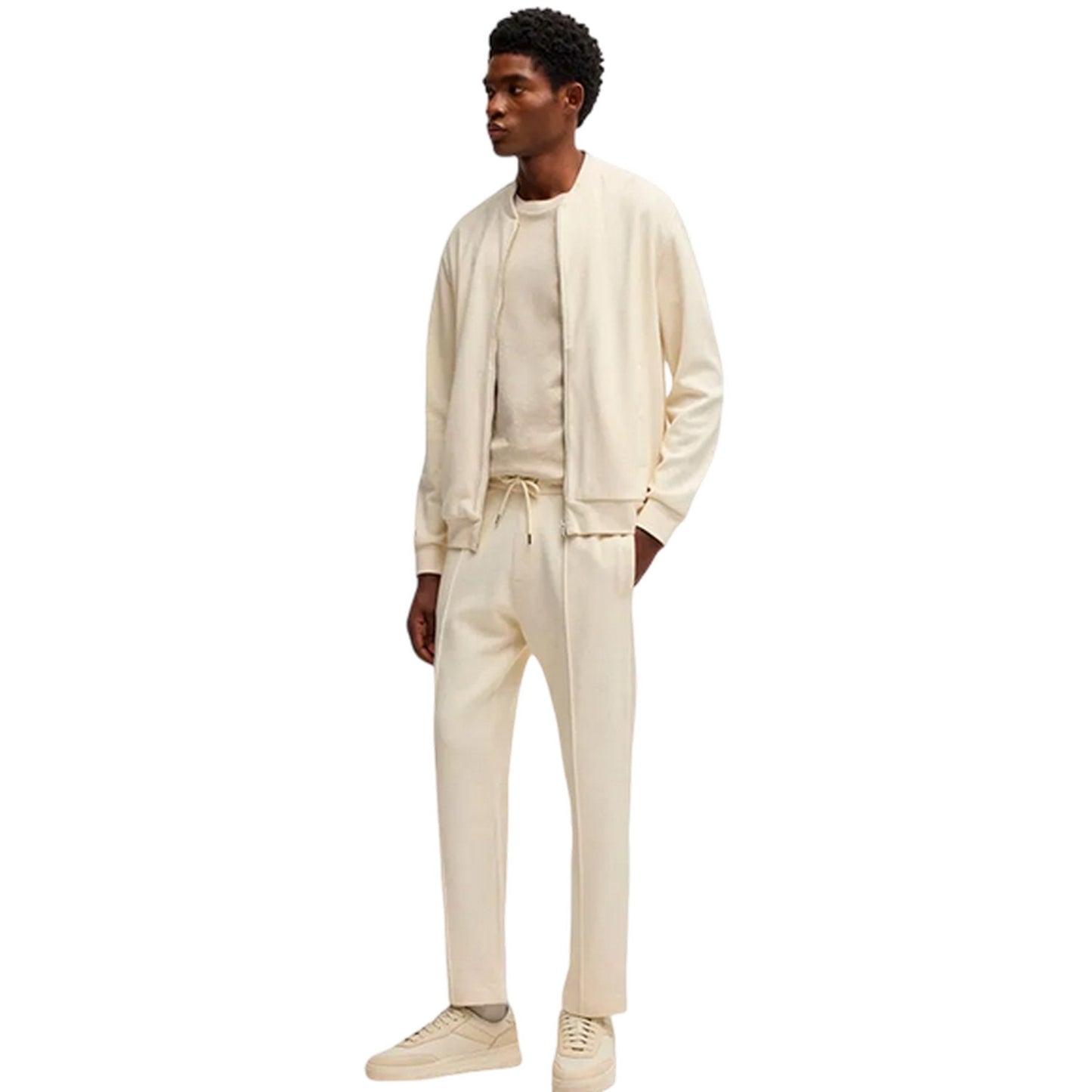 White - Pack Shot - Boss Mens Solid Front Pocket Bomber Jacket