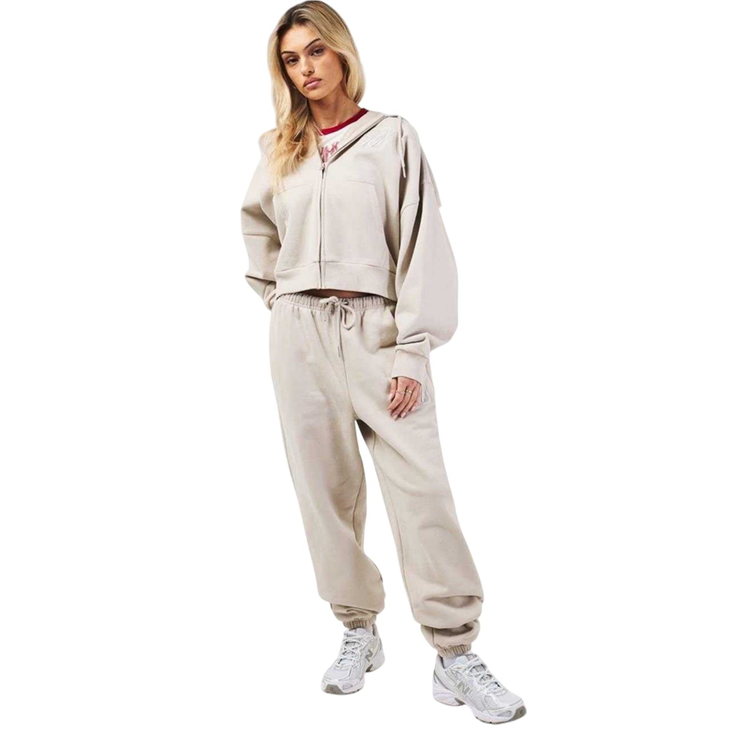 Stone - Pack Shot - Jack Wills Womens-Ladies Fleece Emblem Joggers