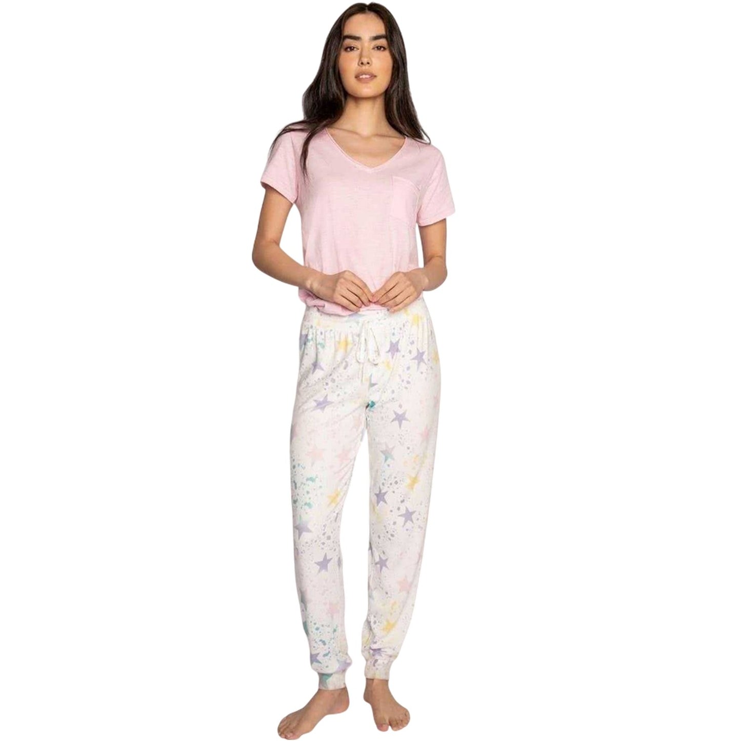 Off White - Pack Shot - PJ Salvage Womens-Ladies Star Print Lounge Pants