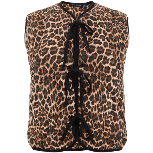 Brown - Front - I Saw It First Womens-Ladies Leopard Print Lace Up Gilet