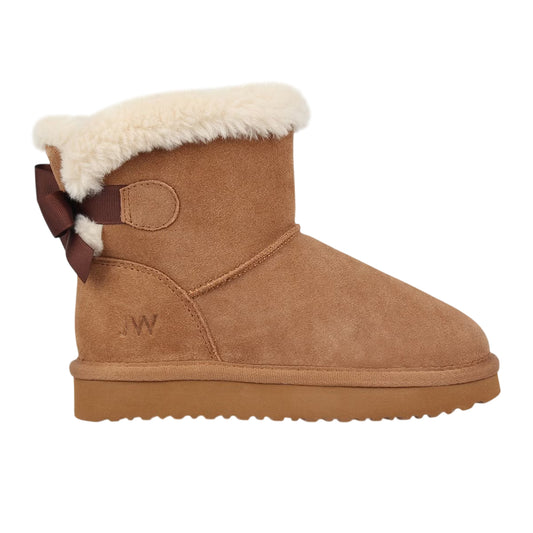 Tan - Front - Jack Wills Childrens-Kids Suede Bow Ankle Boots