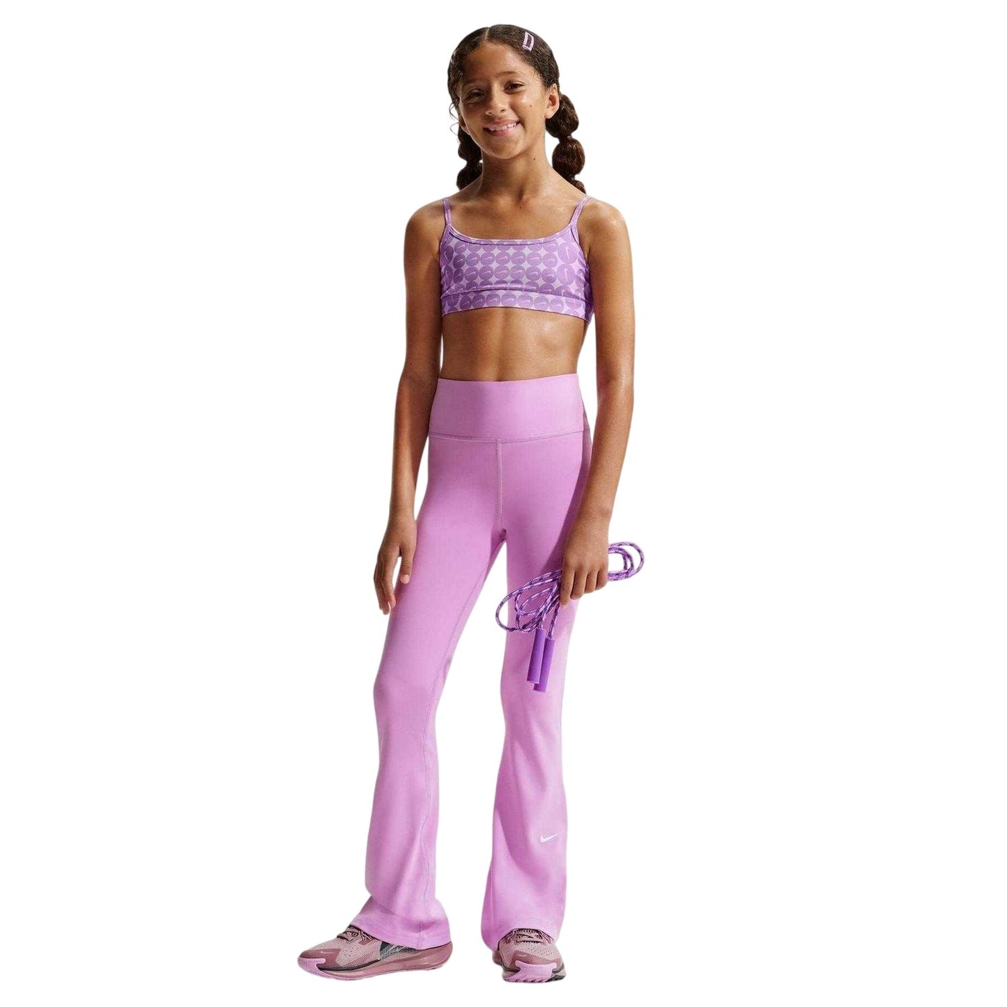 Fuchsia - Pack Shot - Nike Girls Logo Printed Scoop Neck Bralette